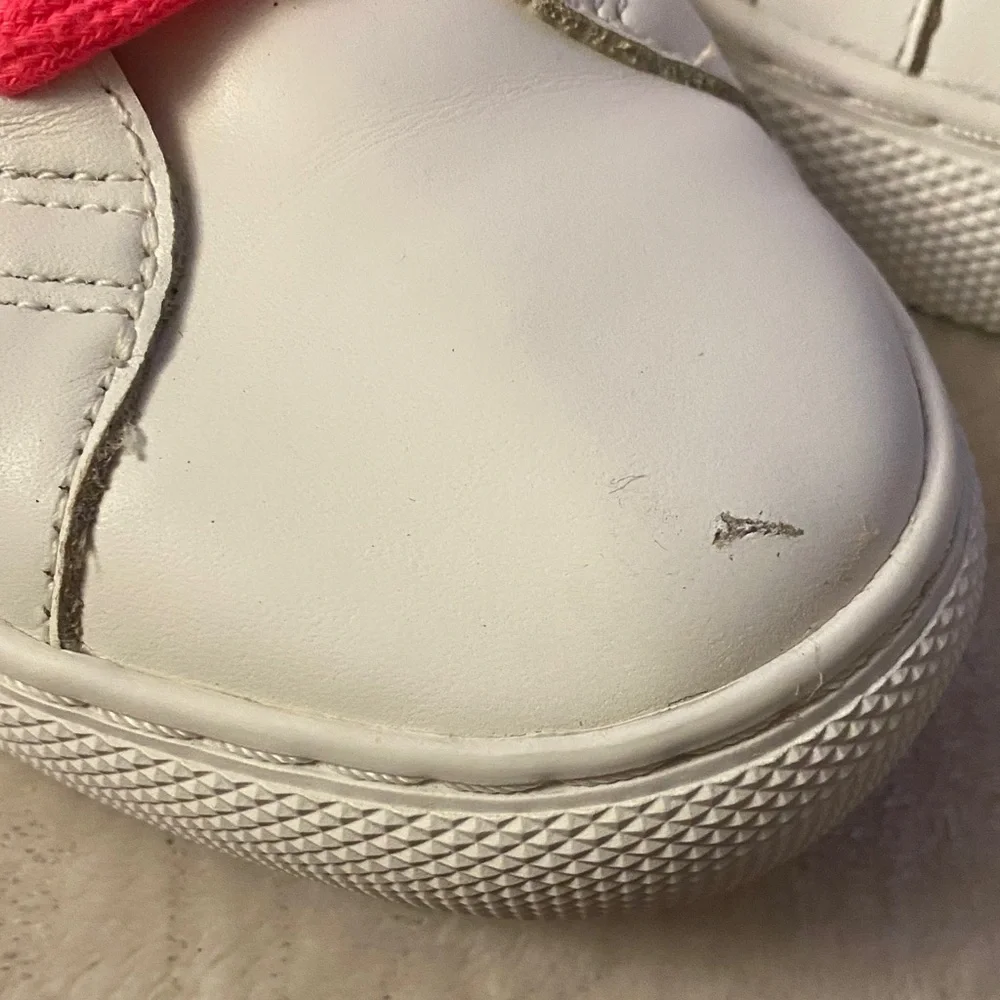 J. Crew leather White and Neon Pink Sneakers
